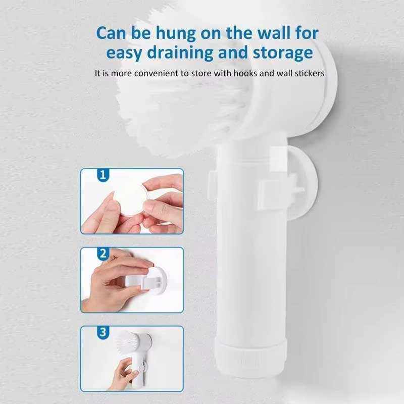 Turbo Spin Scrub Master, brosse électrique blanche avec support mural et tête de nettoyage amovible